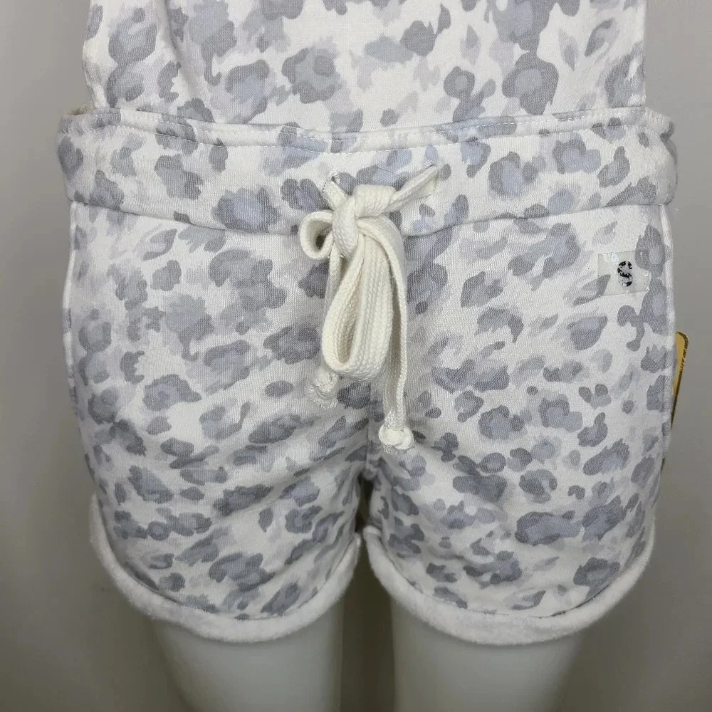 Vintage Havana Gray White Leopard Print Soft Fleece Shorts Overalls Small - Picture 5 of 16